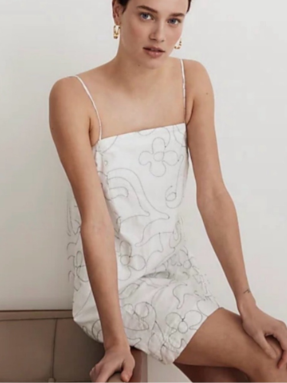 Madewell Goldie Mini Dress Size 2 White Linen Blend Embroidered Floral